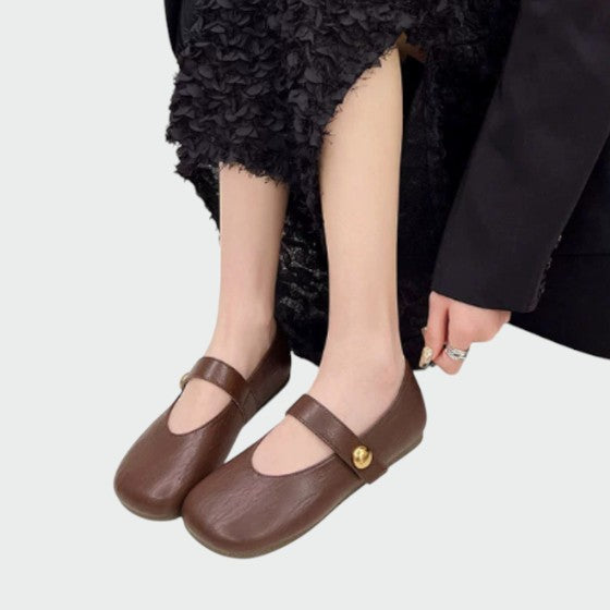 Olivia - Round-Toe Button Mary Jane Shoes