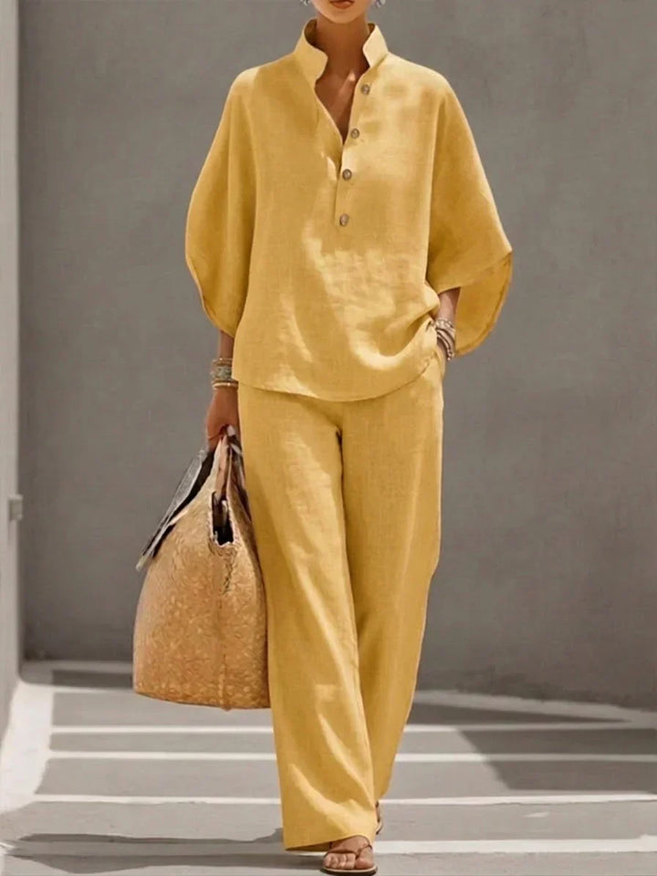 Camille™ | Ensemble en lin avec manches chauve-souris et pantalon large