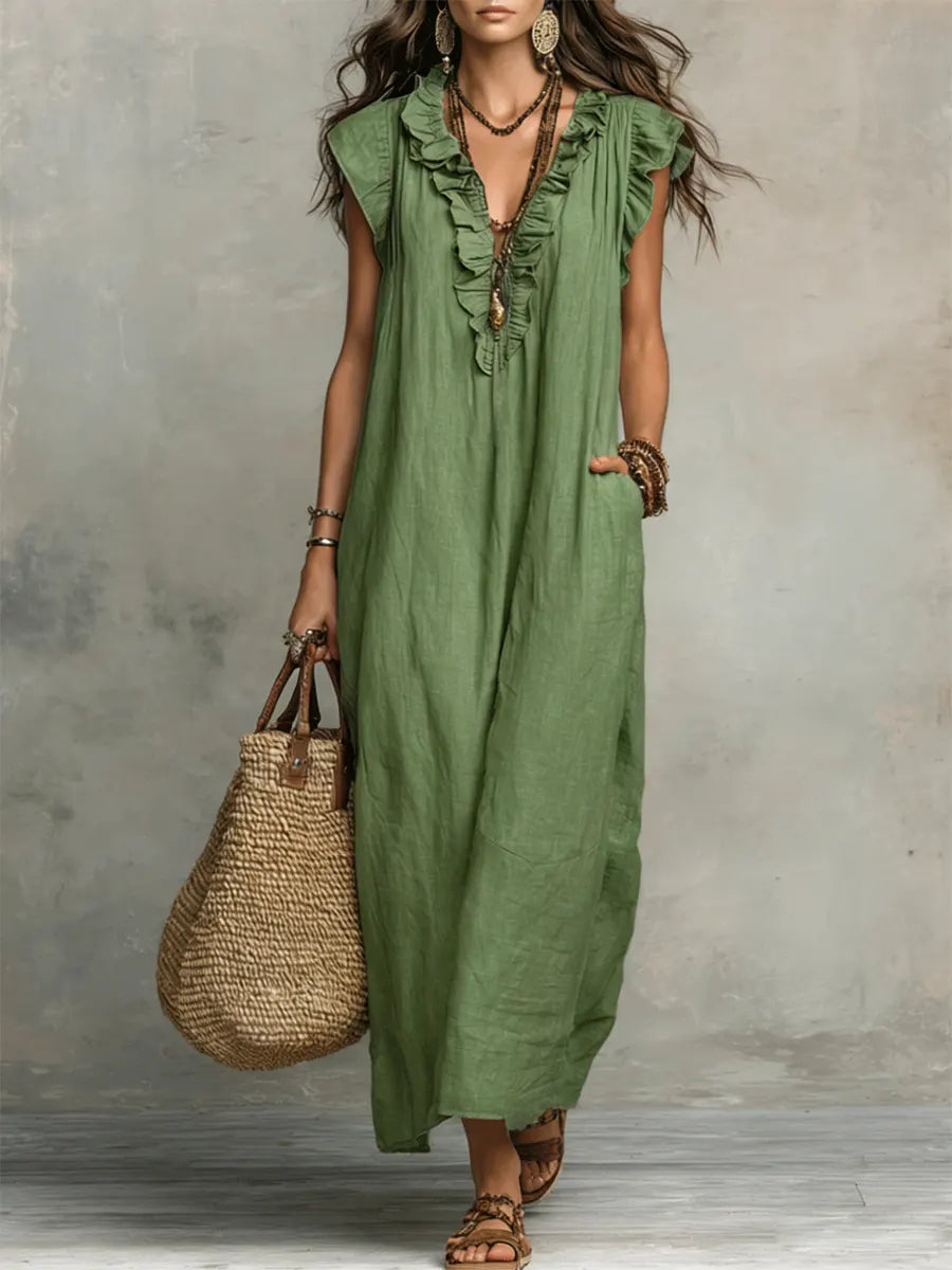 Camelia | Robe Longue Bohémienne en Lin et Coton