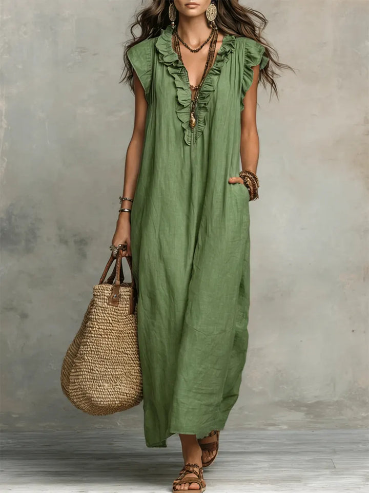 Camelia | Robe Longue Bohémienne en Lin et Coton