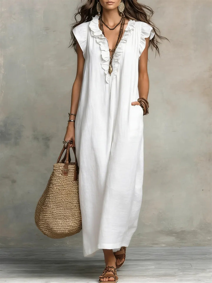 Camelia | Robe Longue Bohémienne en Lin et Coton
