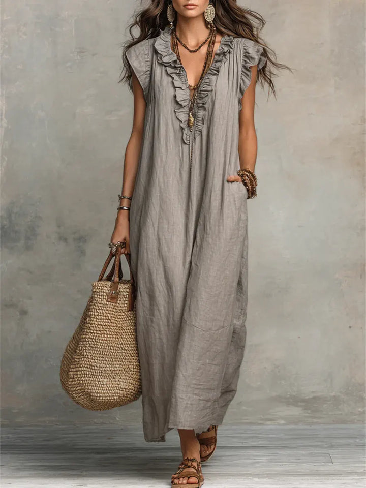 Camelia | Robe Longue Bohémienne en Lin et Coton