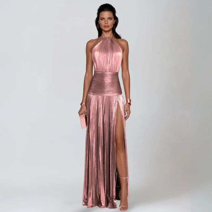 Emma - Robe Halter Ouverte dans le Dos Métallique