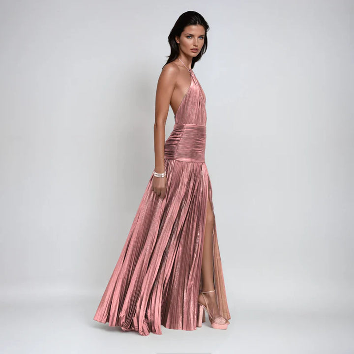 Emma - Robe Halter Ouverte dans le Dos Métallique