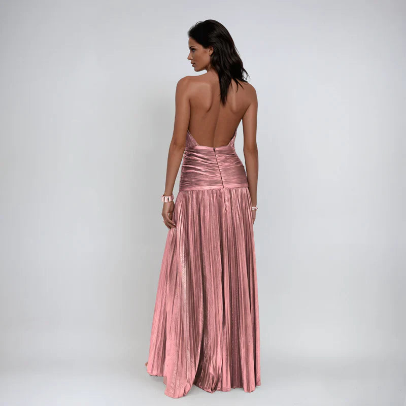 Emma - Robe Halter Ouverte dans le Dos Métallique
