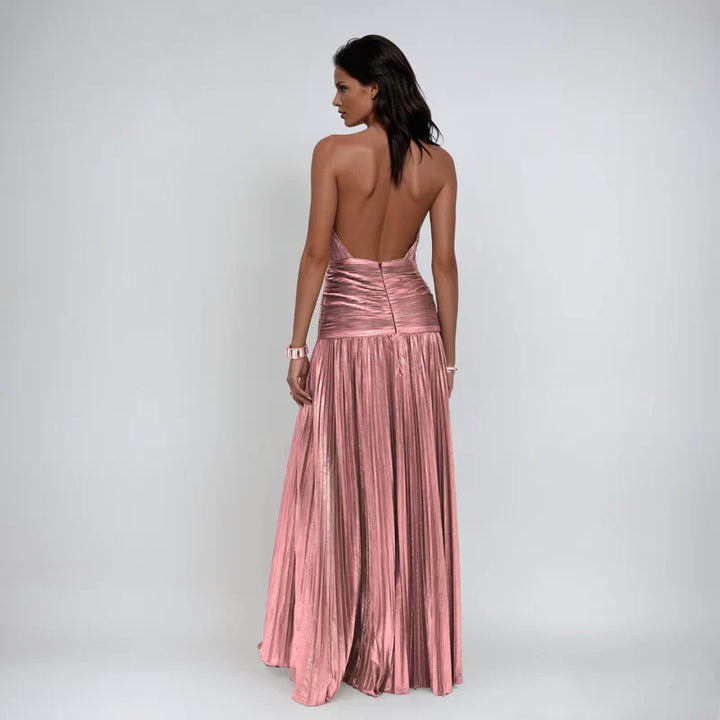Emma - Robe Halter Ouverte dans le Dos Métallique