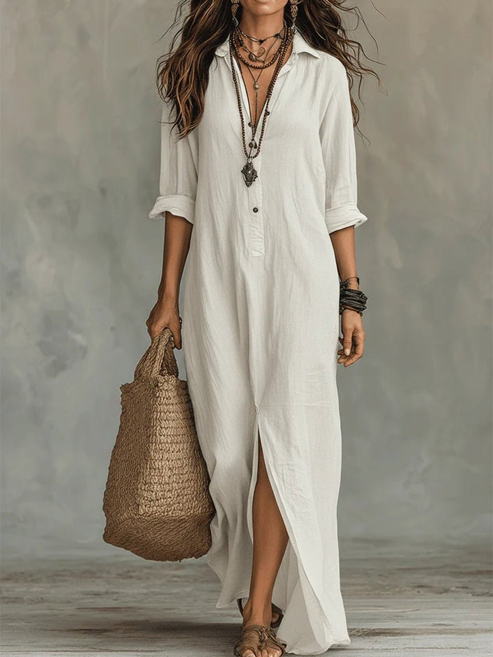 Soline™ | Maxi robe noire moulante avec boutons