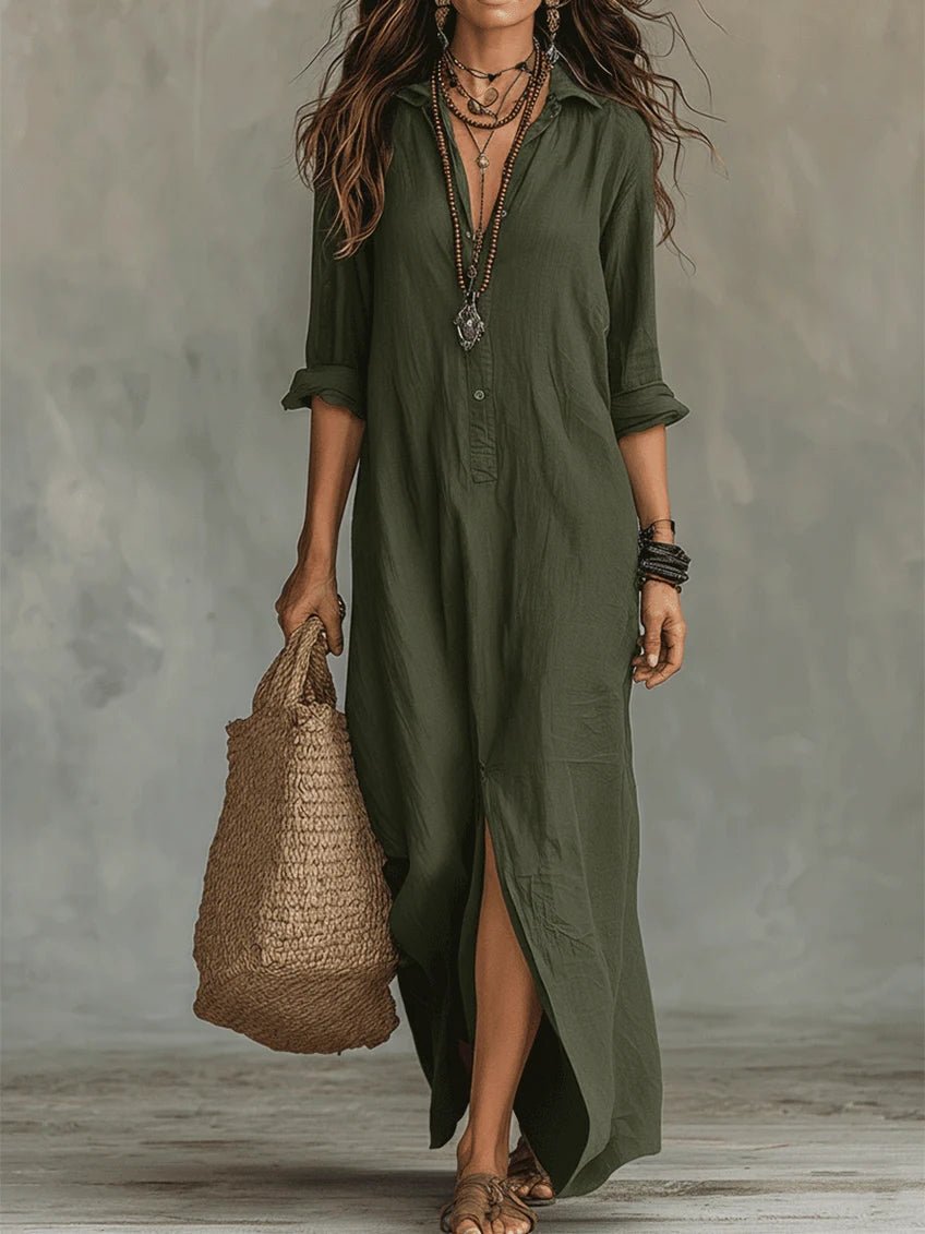 Soline™ | Maxi robe noire moulante avec boutons